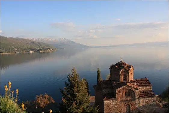 An Orthodox Church standing over Lake Ohrid
