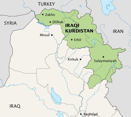 iraqi kurdistan tour - map