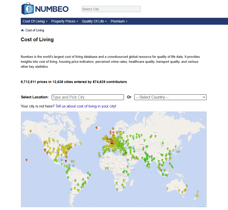 travel resources for Digital Nomad Families - Numbeo